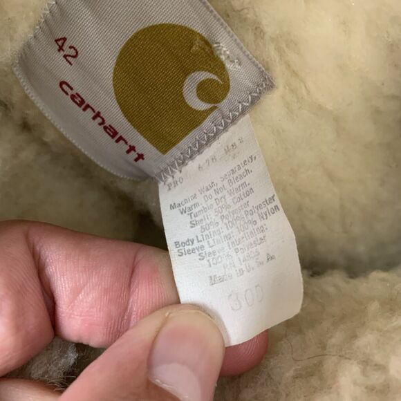 Vintage Carhartt Denim Jacket Sherpa Lined Button Up Dark Wash 80s 90s Size 42 - Picture 9 of 15